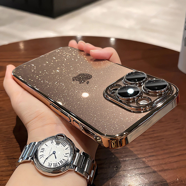 Luxury Electroplated Bling Glitter Hard PC Phone Case for iPhone 18 17 16 15 Plus 13 Pro Max Lens Protection Mobile Phone Cover