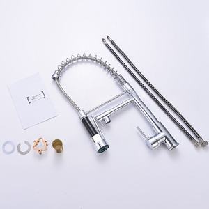 Grifo de fregadero de cocina de un solo mango de latón cromado moderno Grifo mezclador de agua extraíble de rotación 360 con caño doble Estilo clásico - Product Image 3