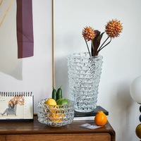 Vase de table en verre transparent hydroponique fait main RYLAVA, design moderne avec prismes triangulaires brillants et épines, idéal pour la décoration de mariage et de la maison