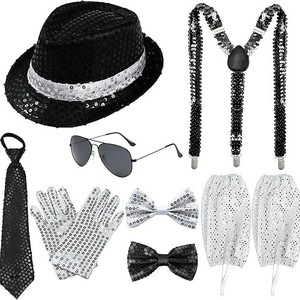 Tenues Disco Années 70 et <span class=keywords><strong>80</strong></span>, Costume de Danseuse, Gants à Paillettes, Chapeau Noir, Lunettes de Soleil, <span class=keywords><strong>Cravate</strong></span>, Sangle à Paillettes pour Halloween, Cosplay, Fête - Product Image 2