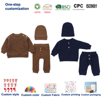 Ensemble 3 pièces en coton rembourré pour bébé nouveau-né, vêtements chauds d'automne et d'hiver, haut à manches longues, pantalon, tenue pour bébé de 0 à 12 mois, vente en gros, OEM personnalisé