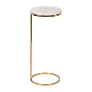 <b>Round</b> <b>Side</b> <b>Table</b> With Marble Top <b>Gold</b> Metal Frame For Living Room Or Bedroom Decor - Product Image 3