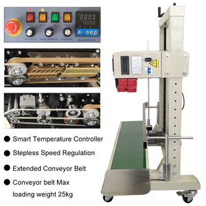 Machine de scellage automatique pour emballage de film plastique, scelleuse de sacs polyvalente avec fonction de codage de date pour produits chimiques, à bande continue - Product Image 1