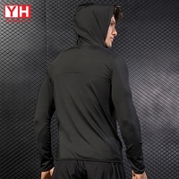 En gros, Veste de survêtement à capuche zippée intégrale pour hommes en polyester compressif pour la gym, la course et le fitness