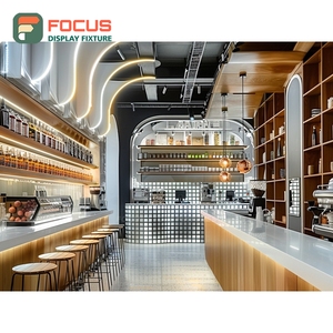 ตู้โชว์กาแฟแบบโมดูลาร์ ผิวลามิเนตไม้ พร้อมพื้นที่จัดแสดงอุปกรณ์ตกแต่ง ตู้กาแฟสำหรับร้านค้า - Product Image 3