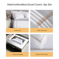Premium 4pc hôtel broderie housse de couette ensemble écologique lavable personnalisable 400 TC 80s coton feuille taie d'oreiller