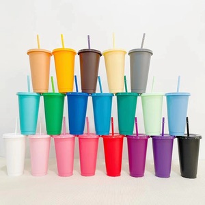 Vaso de Plástico Reutilizable Personalizado con Logotipo, 16oz/24oz, Estilo Clásico para Estadio, Regalo, Taza de Café Rosa con Pajita y Tapa - Product Image 5
