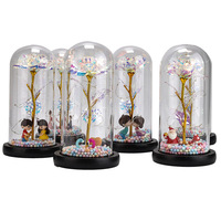 Boîte cadeau en verre avec lumière LED pour la Saint-Valentin, avec une rose éternelle pour la fête des mères, anniversaire, plantes décoratives