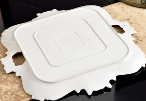 Nordic Style Solid-color Porcelain Round Plate with Plant Pattern and Stand-handpainted Suitable for Restaurant <b>Table</b> Setting - Product Image 3