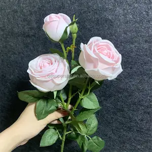 L-475 3 cabeças de alta qualidade flores de látex rosa falso luz blush rosa toque real rosas artificiais para decoração de casa