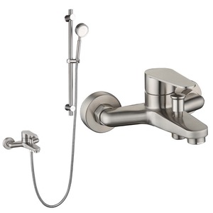 Elegante Set miscelatore da bagno <span class=keywords><strong>in</strong></span> <span class=keywords><strong>acciaio</strong></span> inossidabile rubinetto da <span class=keywords><strong>doccia</strong></span> a parete soffione per vasca da bagno morbido massaggio antipioggia spazzolato - Product Image 1