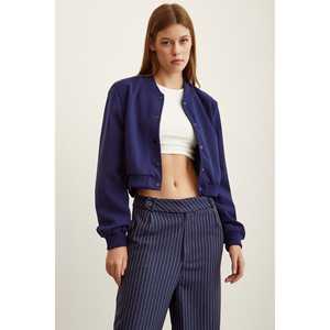 Chaqueta Bomber Forrada Azul Marino, Manga Larga, Relleno de Poliéster, Chaqueta de Otoño para Mujer - Product Image 6