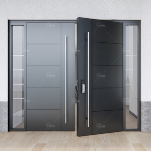 Yohome vendita calda elegante Design moderno Custom casa a <span class=keywords><strong>doppia</strong></span> <span class=keywords><strong>anta</strong></span> porta in alluminio doppio vetro porte anteriori con luci laterali - Product Image 3