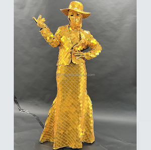 Traje <span class=keywords><strong>de</strong></span> Espejo Personalizado <span class=keywords><strong>para</strong></span> <span class=keywords><strong>Mujer</strong></span>, Traje <span class=keywords><strong>de</strong></span> Baile Sexy Dorado y Plateado con Top, Sombrero y Falda <span class=keywords><strong>para</strong></span> Espectáculo <span class=keywords><strong>de</strong></span> Danza, <span class=keywords><strong>para</strong></span> Adultos - Product Image 1