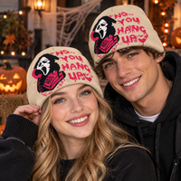 Casquette en tricot jacquard Halloween Scream Ghost Face, imprimé contrastant, extensible, en acrylique, unisexe, pour adultes, cosplay, fête, streetwear