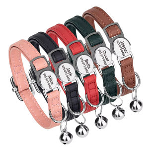 <span class=keywords><strong>Collar</strong></span> de seguridad de moda personalizado para gatos con cintas de patrón sólido campana nombre láser Etiqueta de grabado collares para mascotas - Product Image 2