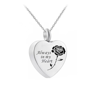 Collier Cœur en Acier Inoxydable Gravé, Pendentif Urne Commémorative, Chaîne à Maillons pour Anniversaire - Product Image 1