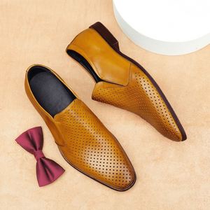 Zapatos de Vestir de Cuero Genuino Perforado para Hombre, Antideslizantes, Suaves, Transpirables, para Verano y Otoño, Resistentes, que Aumentan la Estatura - Product Image 4