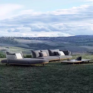 Ensemble de canapés d'extérieur en teck sur mesure avec accoudoirs en corde tressée, coussins imperméables à séchage rapide, résistants aux intempéries, pour villa, patio, jardin - Product Image 3
