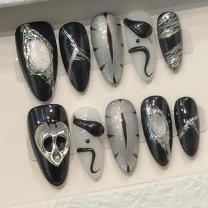 <span class=keywords><strong>Ongles</strong></span> à presser en acrylique faits main de qualité supérieure, 10 pièces, nouveaux styles, ambiance festive, motifs amande et cercueil, thème Halloween - Product Image 6