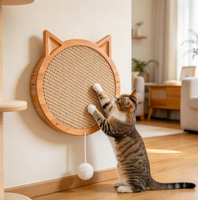 Grattoir pour chat en sisal avec cadre en bois de taille personnalisée, forme de tête de chat mignonne, planche à gratter interactive pour chat