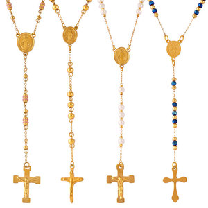 Religious Medieval Vintage Jewelry 316L Stainless Steel 14k 18k Gold Plated Bead Faith Cross <b>Rosary</b> Necklace for Women wholesale - Product Image 5