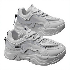 Autumn Men's Breathable Mesh Upper Lace-Up Solid Pattern <b>Height</b>-<b>Increasing</b> Thick-Soled Casual Clunky Sports <b>Shoes</b> - Product Image 1