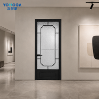 Puerta Francesa Retro de Marco Delgado para Baño y Cocina, Panel de Vidrio Sencillo
