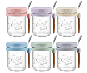 Paquete <span class=keywords><strong>de</strong></span> 6 Frascos <span class=keywords><strong>de</strong></span> Vidrio <span class=keywords><strong>de</strong></span> 16 oz para Avena Nocturna con Tapas y Cucharas, Gran Capacidad, Herméticos, Transparentes, para Leche, Cereal, Fruta - Product Image 1