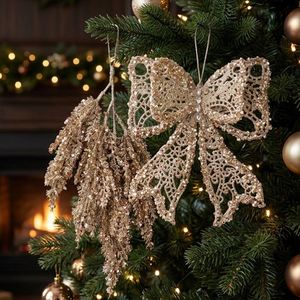 Nouvelle Décoration de Noël en Plastique en Forme de Feuille de Saule avec Strass, Style Européen et Américain, Fabriquée à la Machine, Personnalisée, pour l'Exportation - Product Image 4