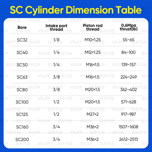 Vérin pneumatique à double effet à vérin standard série d'alésage SC 200 - Product Image 2