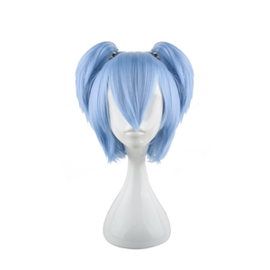 Parrucca cosplay di alta qualità di Nagisa Shiota, <span class=keywords><strong>capelli</strong></span> <span class=keywords><strong>corti</strong></span> <span class=keywords><strong>blu</strong></span> chiaro con doppia coda di cavallo, resistenti al calore, per feste - Product Image 1