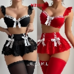 Set di 3 Pezzi Reggiseno con Ferretto e Pizzo, Perizoma e Gonna con Volant, Design Bicolore e Logo, Confezione Assortita - Product Image 1