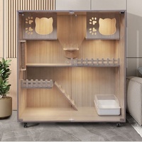 Nouveau Nid de Luxe Moderne pour Chat, Grande Armoire en Verre et Bois pour Animaux de Compagnie avec Fermeture à Ceinture, Villa Maison pour Chat