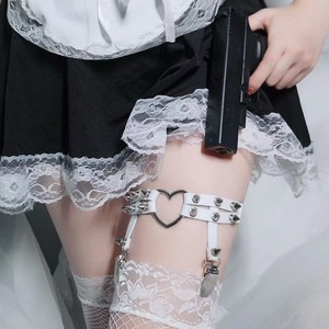 Attaches de jarretière antidérapantes réglables en forme de cœur, style coréen, pour bas cuissardes, avec anneaux de jambe élastiques à rivets - Product Image 1