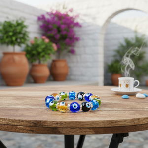 Amuleto de cristal colorido de 12 mm con cuentas de ojo malvado, pulsera de amuleto de protección turca - Product Image 3
