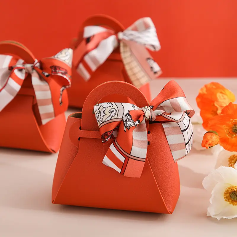 Yeni basit düğün el şeker çanta şerit hediye torbalar toptan düğün konuk deri hediye çantası