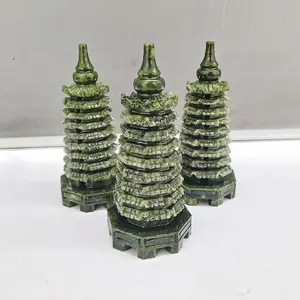 Meditasyon için 13cm şifa taş pagoda kristaller oyma zanaat yeşil xiuyan yeşim 9 seviye pagoda