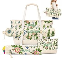 Sac de Mahjong de Luxe Moderne, Ensemble de 4 Grands Sacs Cosmétiques en Toile, Trousse de Toilette de Voyage avec Fermeture Éclair, Imprimé Mignon, Sac de Lavage avec Poignée