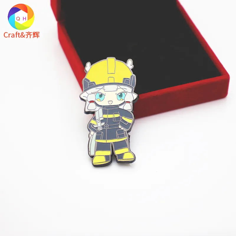 Distintivo smaltato morbido smaltato oro di alta qualità Pin personalizzato vuoto segno di scorrimento Robot allarme antincendio distintivo artigianale del fumetto per souvenir