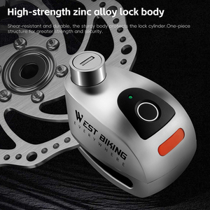 Kunci Rem Cakram Sepeda Motor Listrik WEST BIKING 130DB <span class=keywords><strong>Alarm</strong></span> Sepeda Kunci Rem Cakram dengan Sidik Jari dan Bluetooth - Product Image 6