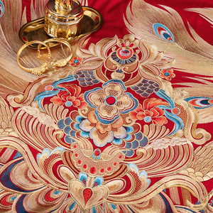 High-<b>end</b> Pure Cotton Wedding Four-piece Bedding Set Red Chinese Style Dragon Phoenix Embroidered Breathable - Product Image 2