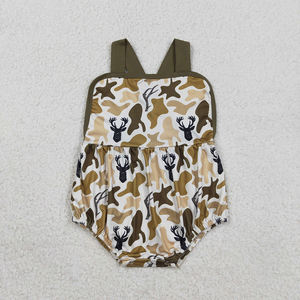 Mono de verano para niñas con estampado de camuflaje de ciervo, de spandex suave/algodón orgánico, ropa infantil de fábrica al por mayor de Trendyism Boutique - Product Image 1