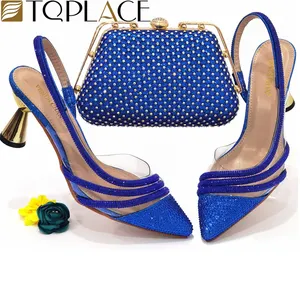 Hot Sale Blaue Farbe High Heel Damen Hochzeit Nigeria High Heels Schuhe und Tasche Set Schuhe Passende Schuhe und Tasche Set für Party