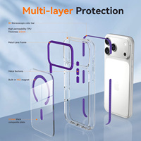 Coque de téléphone portable magnétique transparente antichoc pour iPhone 17 18 Pro Max, avec cadre d'objectif métallique, tendance, pour fille, couleur violet premium