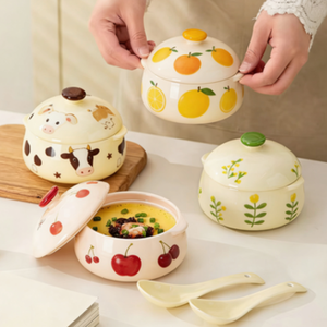 Olla <span class=keywords><strong>de</strong></span> Cerámica para Guisos y Tazón para Pastel con Tapa, Apto para Microondas, Diseño Simple para <span class=keywords><strong>Sopa</strong></span> Infantil - Product Image 5