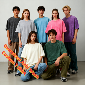 T-shirt ample à col rond vintage délavé à l'acide surdimensionné personnalisé TKAN447 avec logo imprimé et broderie pour hommes - Product Image 1
