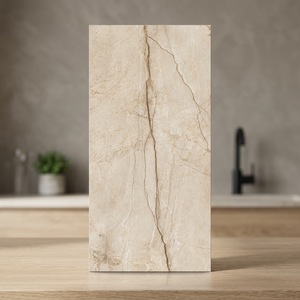 Carreaux de sol et de mur en porcelaine émaillée effet travertin, aspect béton, 600x1200mm, gravure dorée - Product Image 4