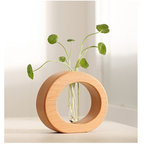 Jarrón hidropónico de madera de haya maciza, mesa redonda de material natural para decoración de sala de estar y sala de té - Product Image 4