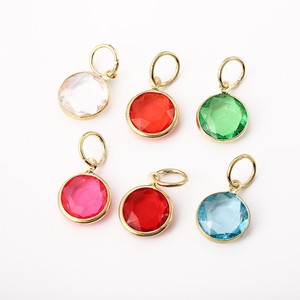 Gold Plated Copper Alloy Round Pendant Charms Bezel Setting 12 Colors Birthstone Jewelry Accessory For <b>Bracelet</b> Gift - Product Image 3